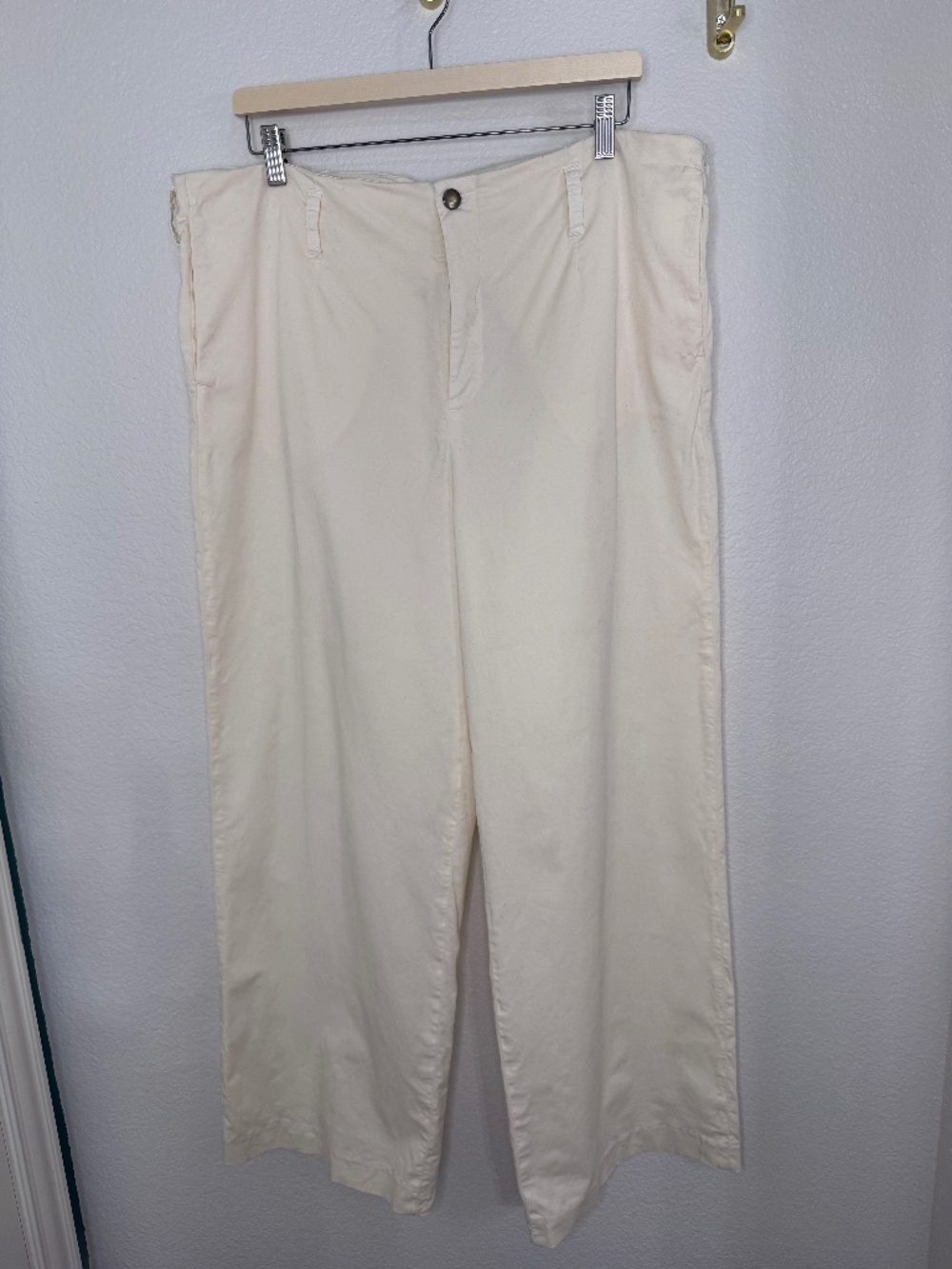 J. Peterman Cream Cotton Stretch High Rise Wide Leg Trousers Pants 18